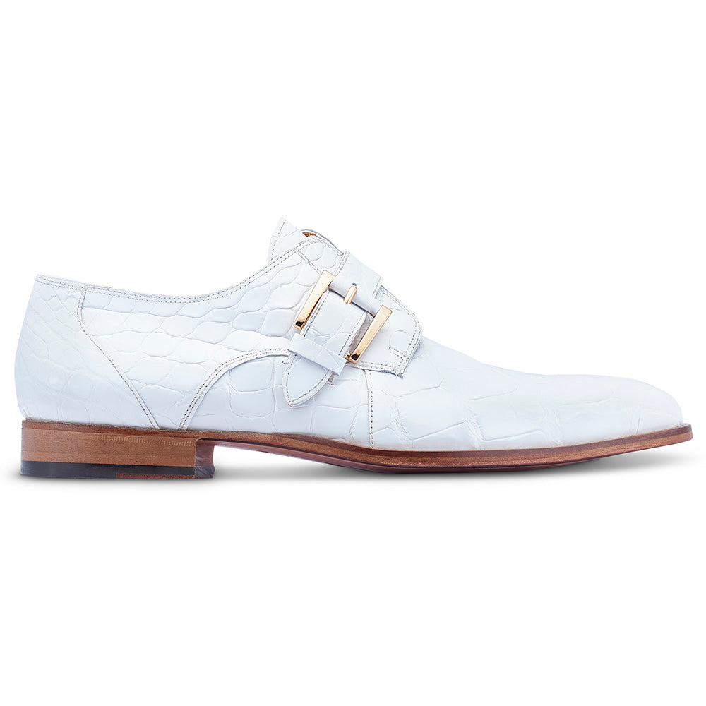 Mauri 4853 Alligator Monk Strap Shoes White