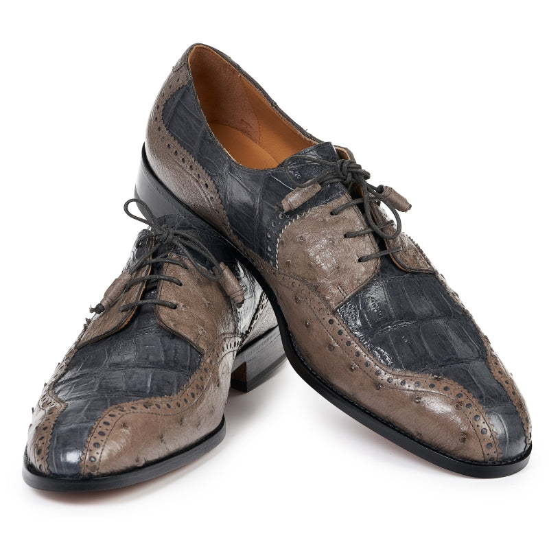 Mauri 4866 Crocodile & Ostrich Dress Shoes Gray / Pepper