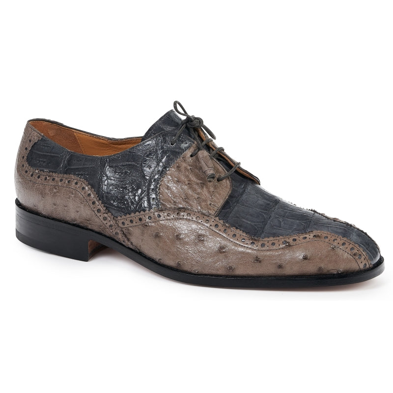 Mauri 4866 Crocodile & Ostrich Dress Shoes Gray / Pepper