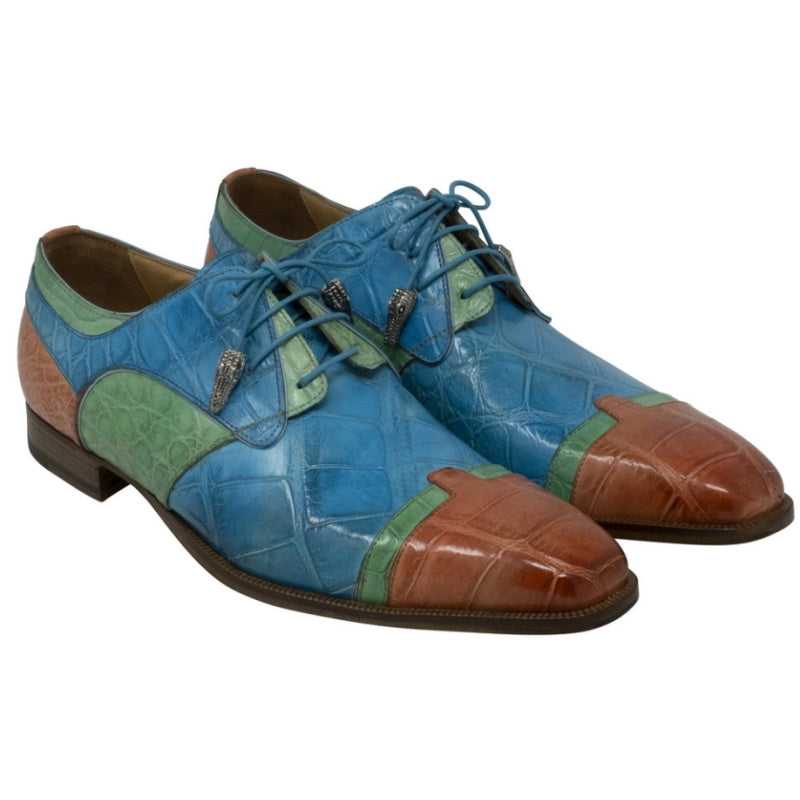 Mauri 4921 Stephen Alligator Derby Shoes Salmon / Emerald / Light Blue