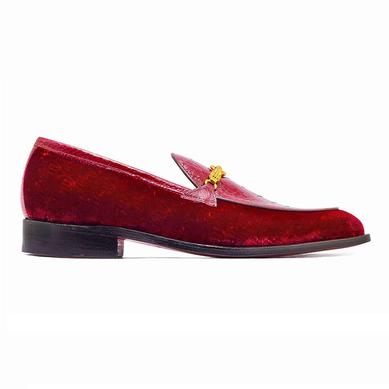 Mauri 4932 Ostrich Leg / Embossed Velvet Loafer Ruby / Red