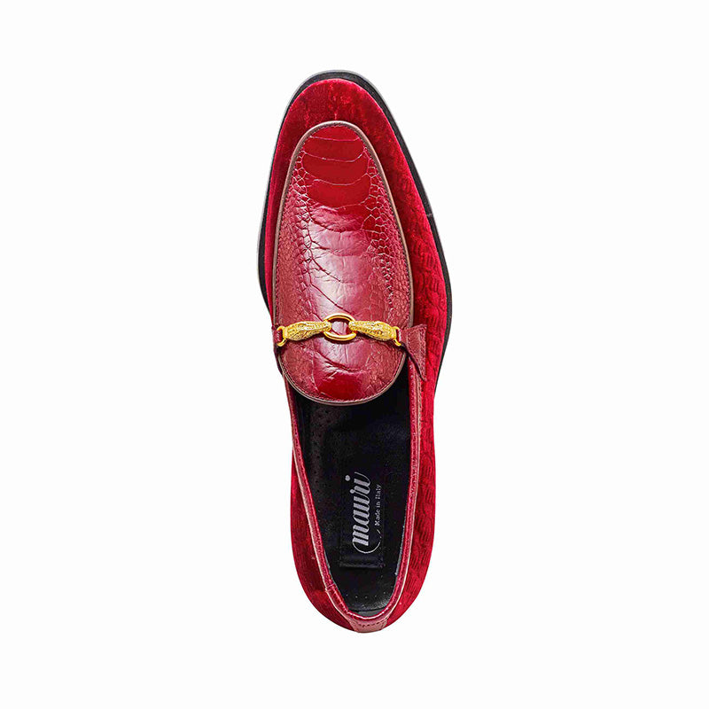 Mauri 4932 Ostrich Leg / Embossed Velvet Loafer Ruby / Red