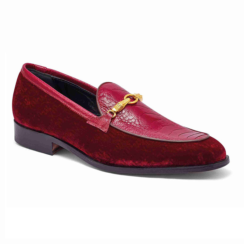 Mauri 4932 Ostrich Leg / Embossed Velvet Loafer Ruby / Red