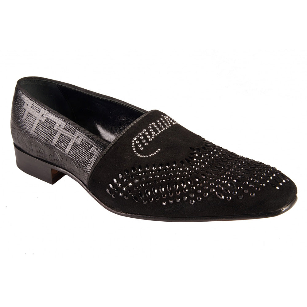 Mauri 4934/3 Suede / Karung Embossed Cornice / Gros Grain Shoes Black