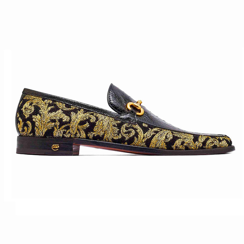 Mauri 4938 Ostrich Leg / Didier Fabric Loafer Black / Gold (Special Order)