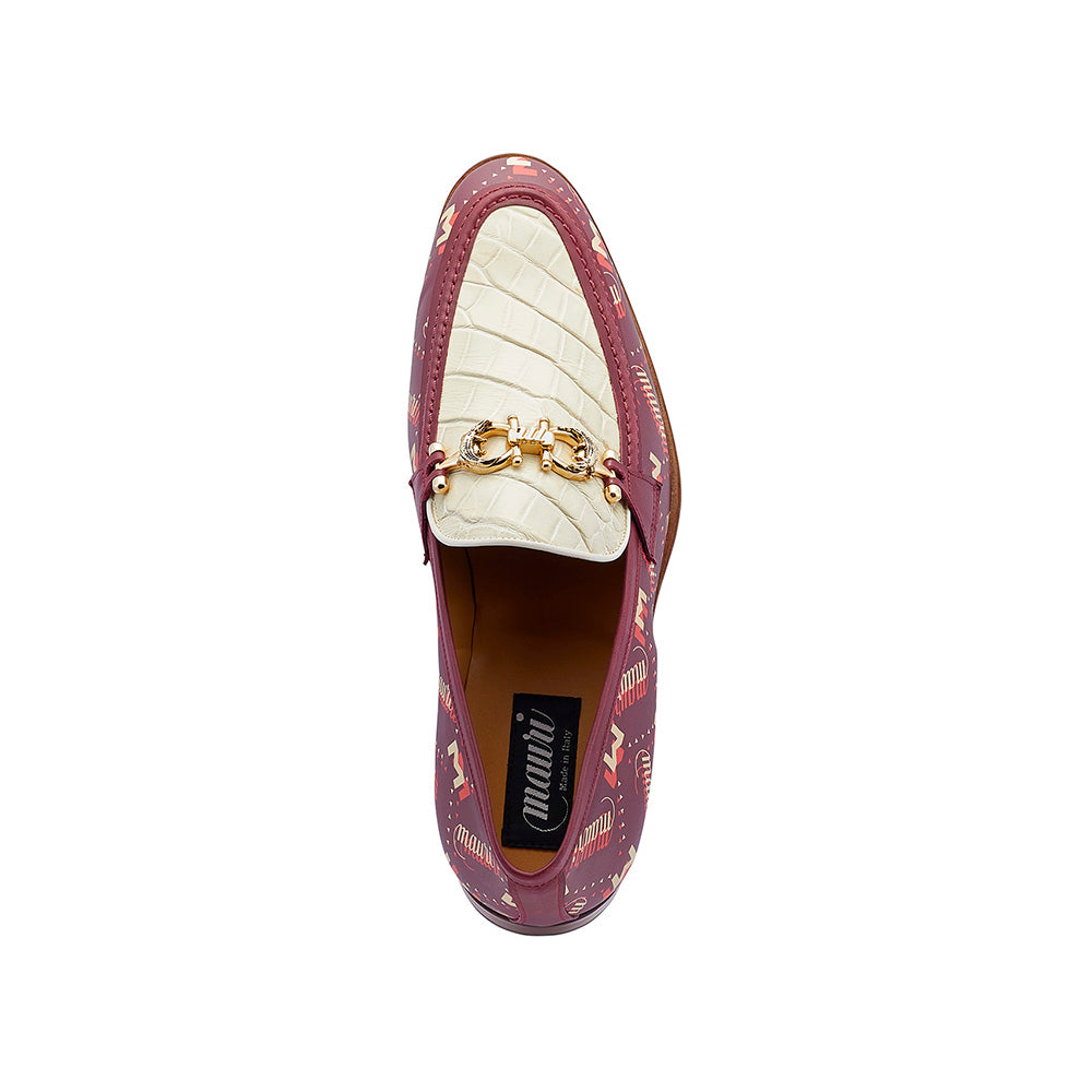 Mauri 4954/1 Alligator & Fabric Loafers Ruby Red / Cream