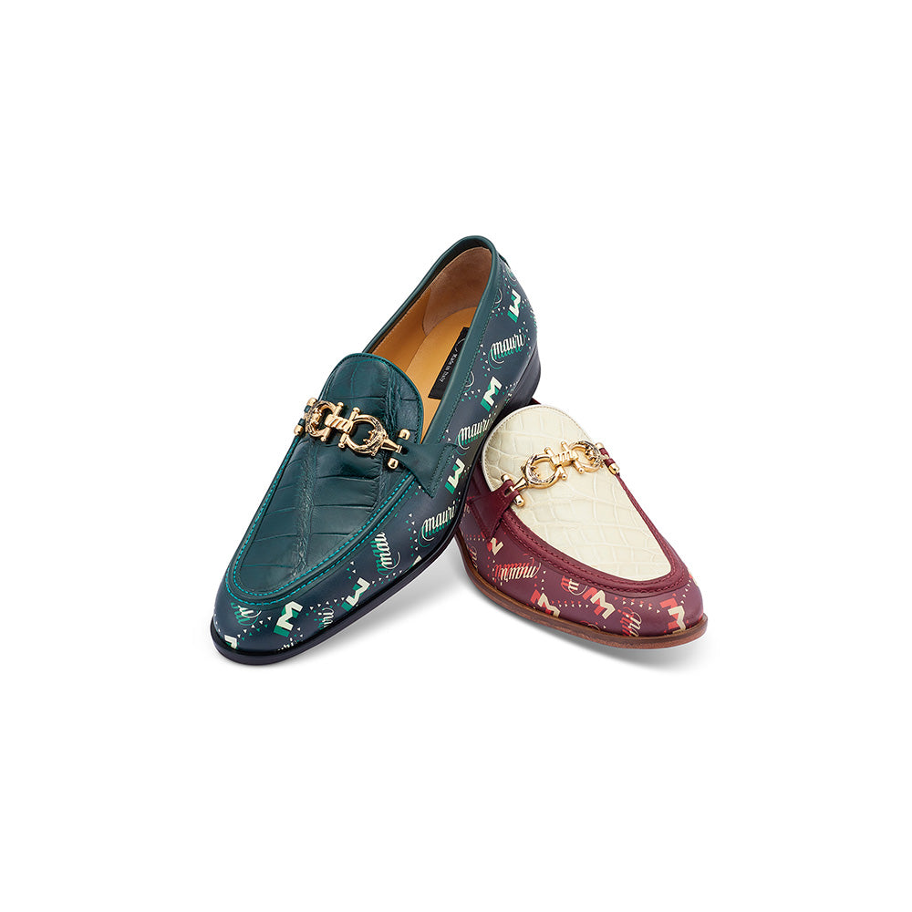 Mauri 4954/1 Alligator & Fabric Loafers Ruby Red / Cream