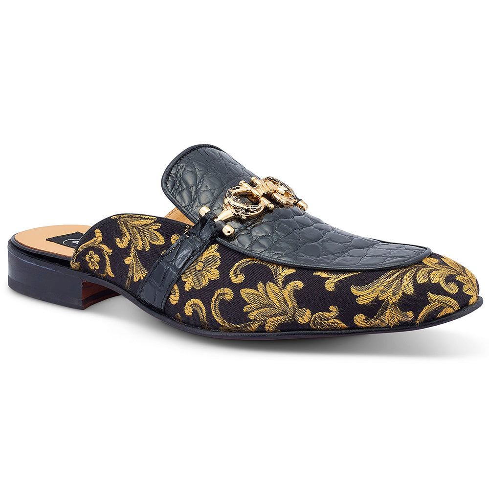 Mauri 4976 Bermuda Gobelins Fabric & Alligator Half Shoes Black