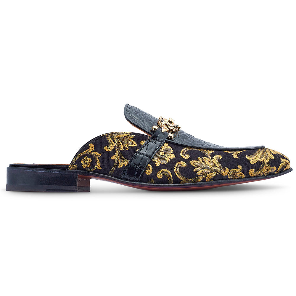 Mauri 4976 Bermuda Gobelins Fabric & Alligator Half Shoes Black