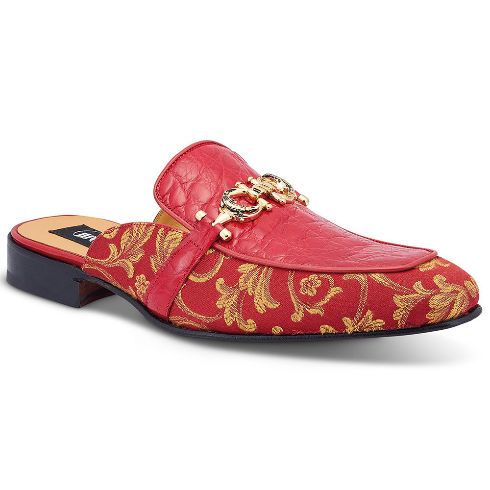 Mauri 4976 Bermuda Gobelins Fabric & Alligator Half Shoes Red