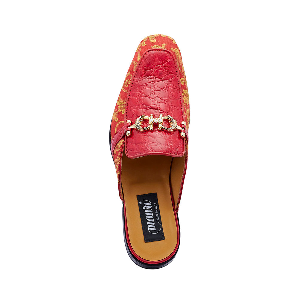 Mauri 4976 Bermuda Gobelins Fabric & Alligator Half Shoes Red
