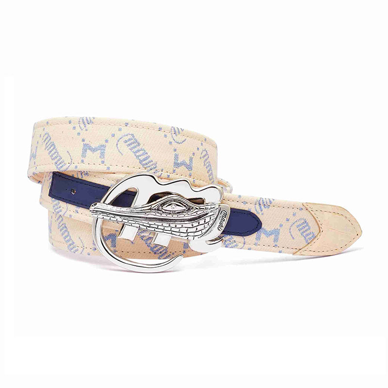 Mauri 100-35 Body Alligator / Calfskin / Fabric Belt Sky Lark / Cream / Indigo Blue