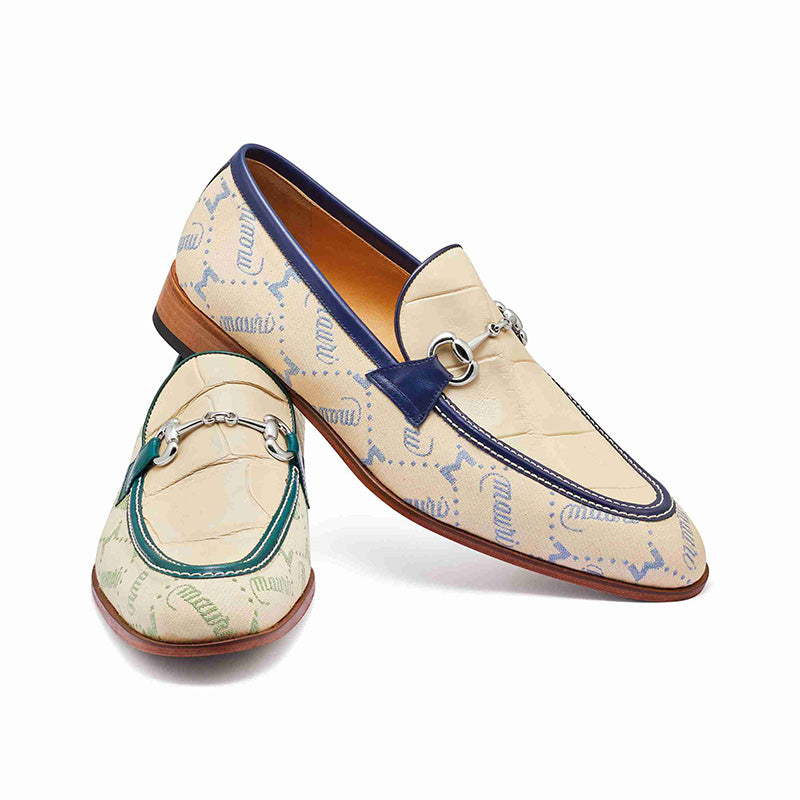 Mauri 4983 Body Alligator & Fabric Loafers Spring Green / Cream / Hunter Green (Special Order)