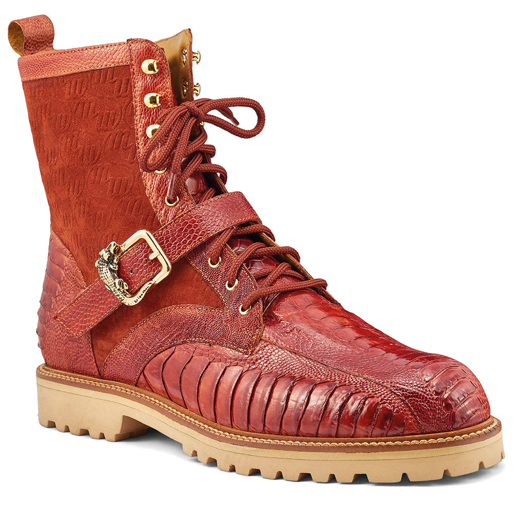 Mauri 4997 Ostrich Leg / Suede Combat Boots Gold