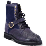 Mauri 4997 Ostrich Leg / Suede Combat Boots Wonder Blue