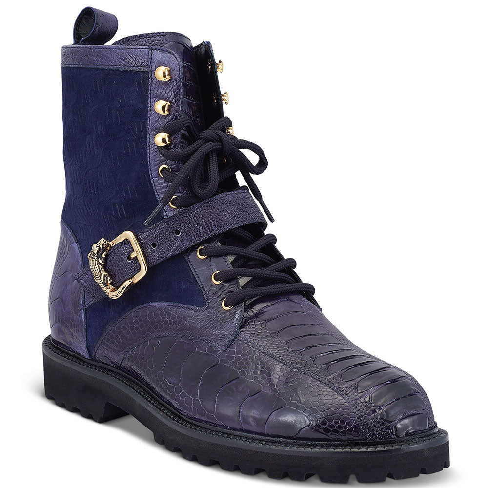 Mauri 4997 Ostrich Leg / Suede Combat Boots Wonder Blue
