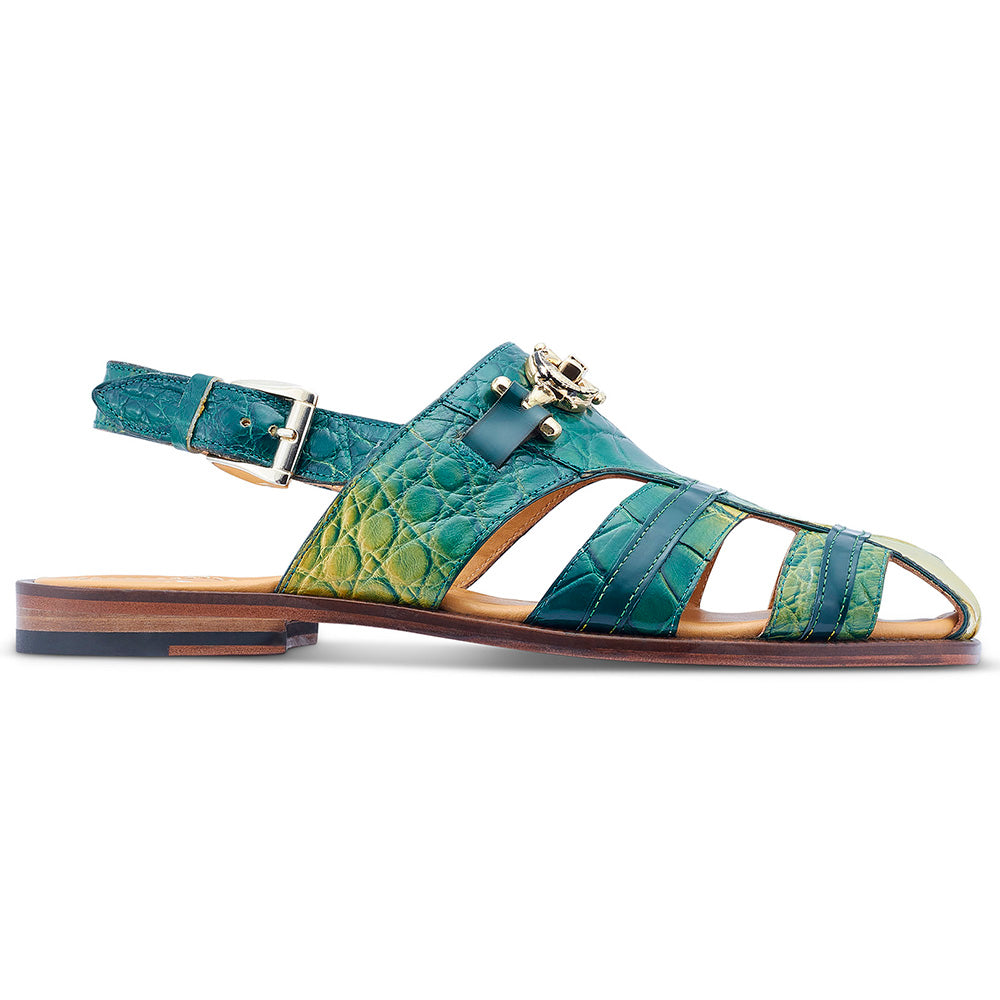 Mauri 5128 Tarragon Body Alligator / Calfskin Sandals Multi Green