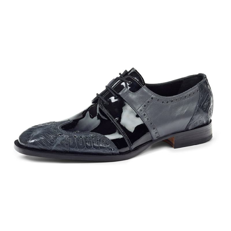 Mauri 53130 Baby Crocodile Wingtip Shoes Charcoal Gray