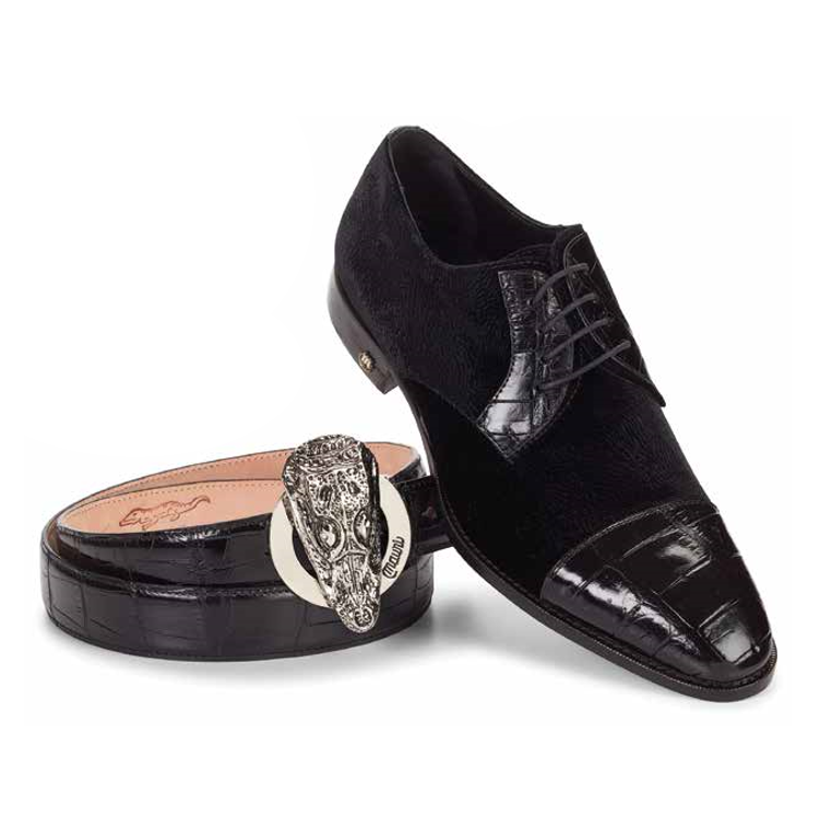 Mauri 53164 Ticinese Alligator & Fabric Cap Toe Shoes Black