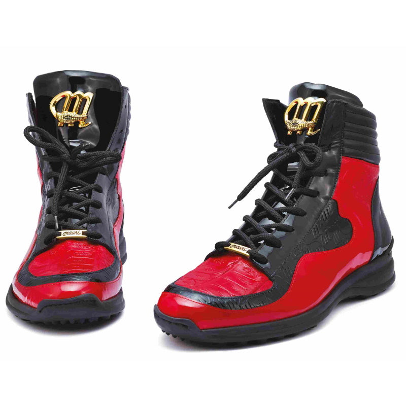 Mauri 8401 Flash Crocodile & Ostrich High Top Sneakers Black / Red