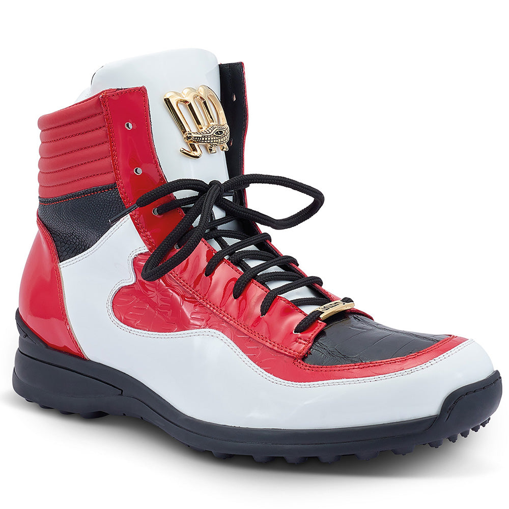 Mauri 8401 Flash Embossed Patent & Crocodile Sneakers White / Red / Black