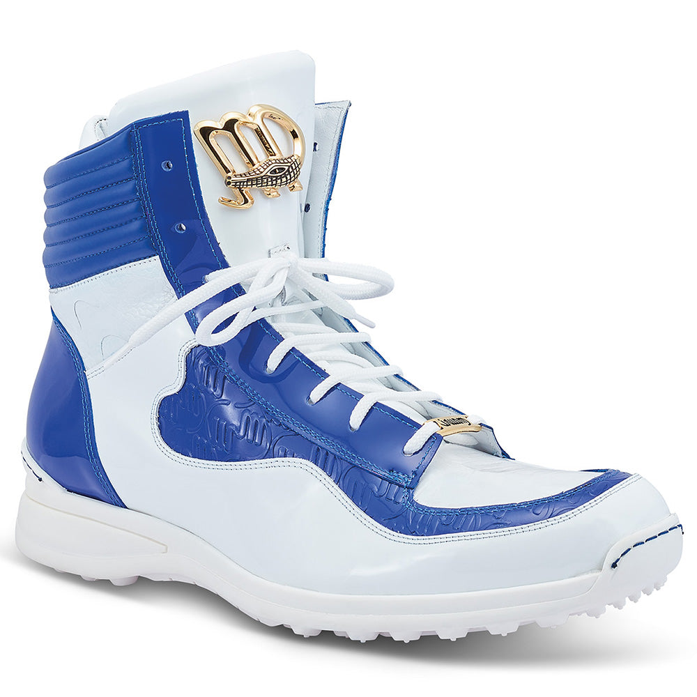 Mauri 8401 Flash Embossed Patent & Baby Crocodile Sneakers White / Royal Blue