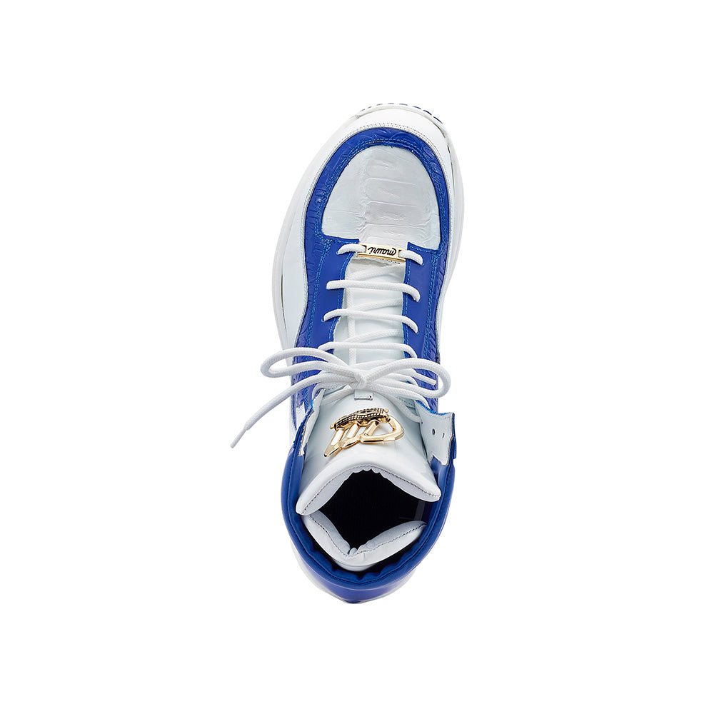 Mauri 8401 Flash Embossed Patent & Baby Crocodile Sneakers White / Royal Blue
