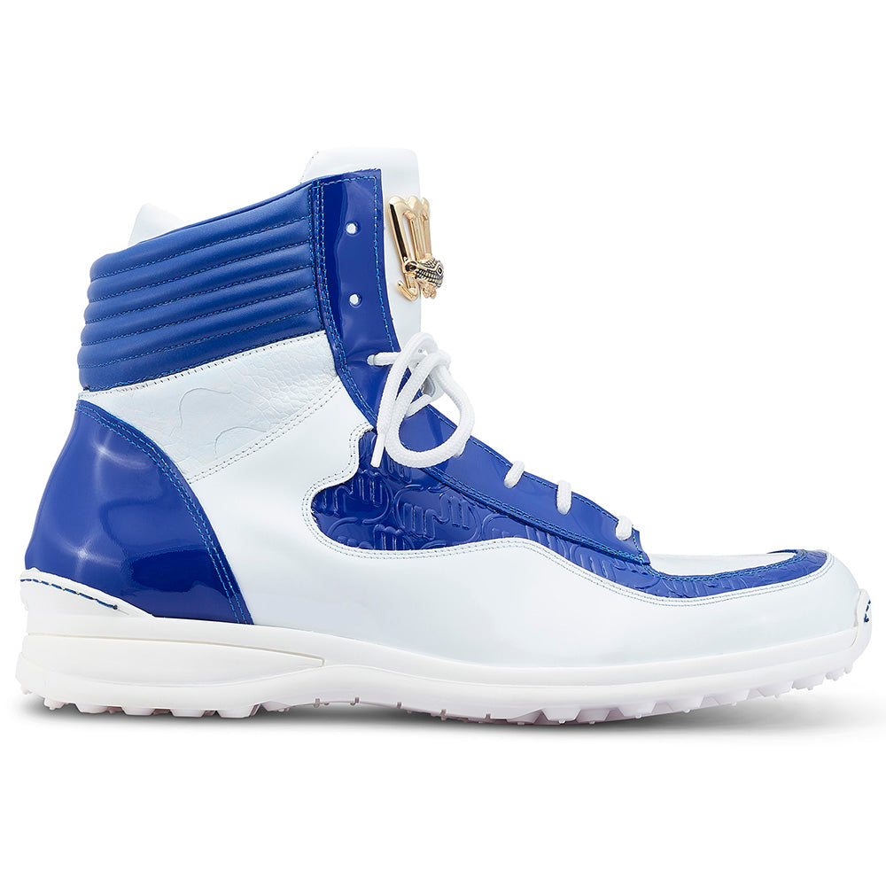 Mauri 8401 Flash Embossed Patent & Baby Crocodile Sneakers White / Royal Blue