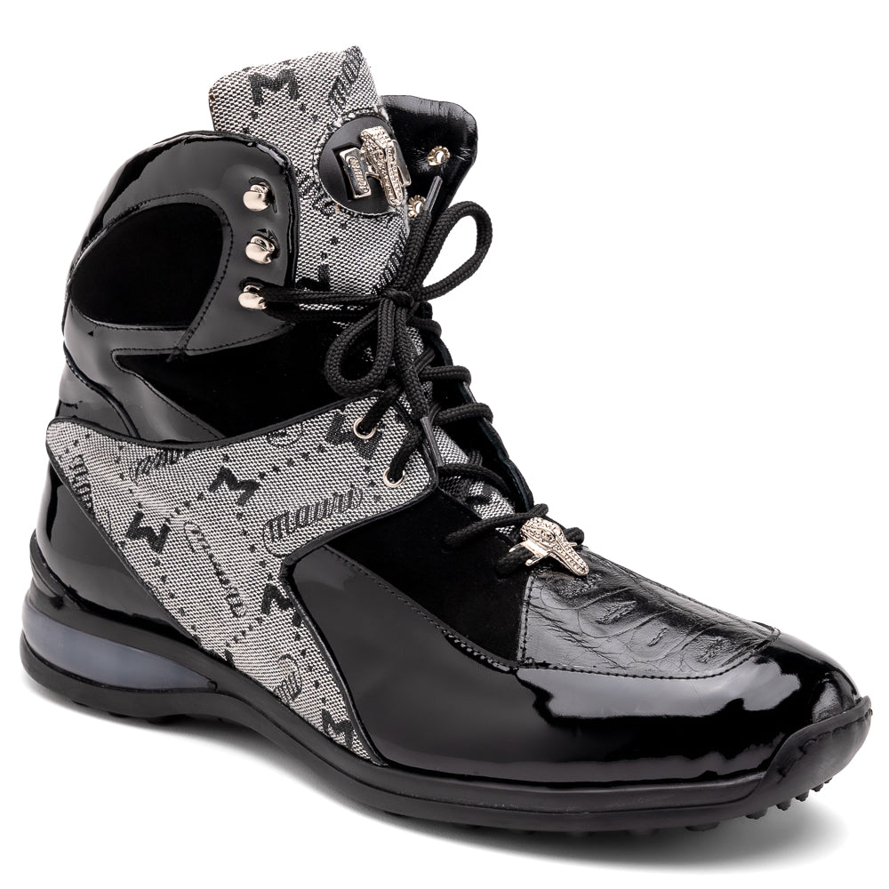 Mauri 8402 Diamond Patent/ Baby Croc/ Suede/ Mauri Fabric Sneakers Black/ Grey