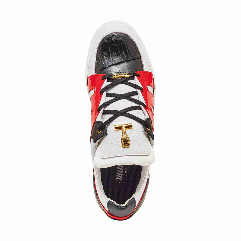 Mauri 8424 Baby Crocodile / Patent / Embossed Nappa Sneakers White / Black / Red (Special Order)