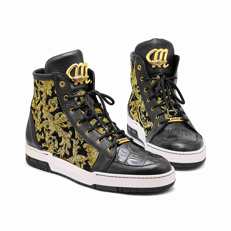 Mauri 8437 Baby Crocodile / Didier Fabric Sneakers Black / Gold