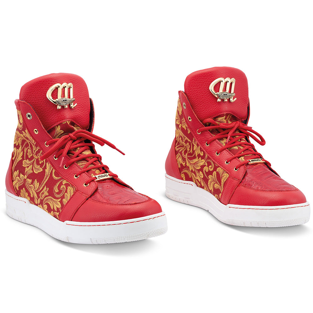 Mauri 8437 Baby Crocodile & Fabric Hightop Sneakers Red