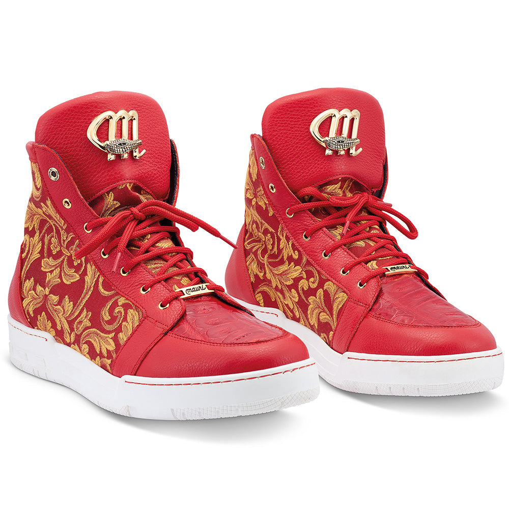 Mauri 8437 Baby Crocodile & Fabric Hightop Sneakers Red