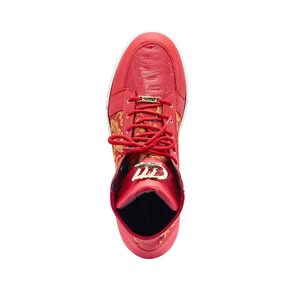 Mauri 8437 Baby Crocodile & Gobelins Fabric Sneakers Red