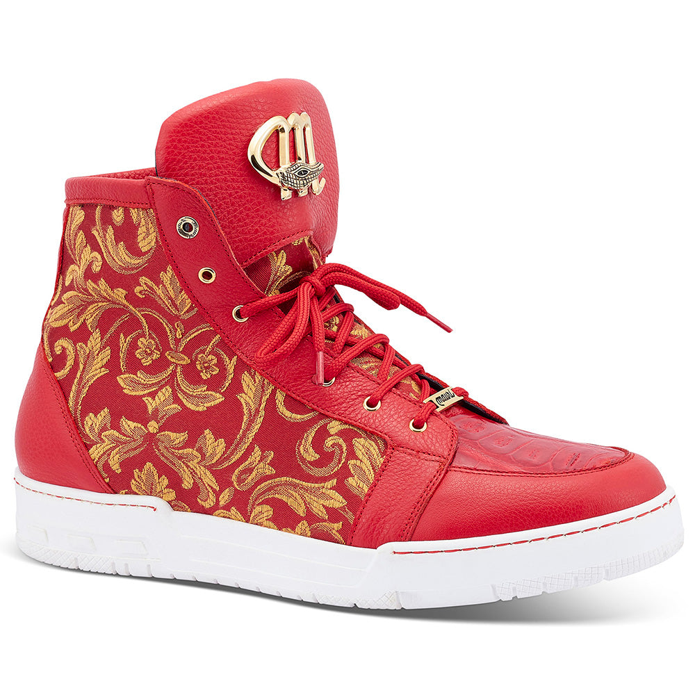 Mauri 8437 Baby Crocodile & Gobelins Fabric Sneakers Red