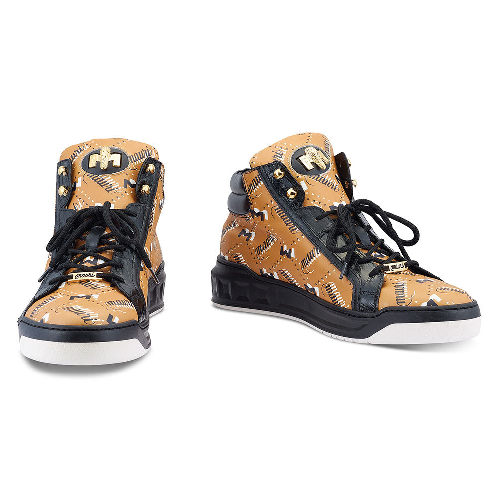 Mauri 8448 Calfskin / Baby Croco Sneakers Mustard / Black / White