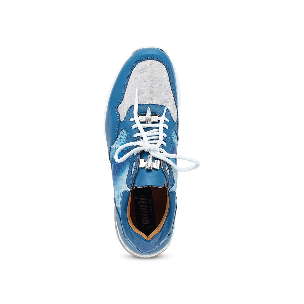 Mauri 8457 Runner Calfskin / Baby Croc Sneakers Caribbean Blue / Medium Grey