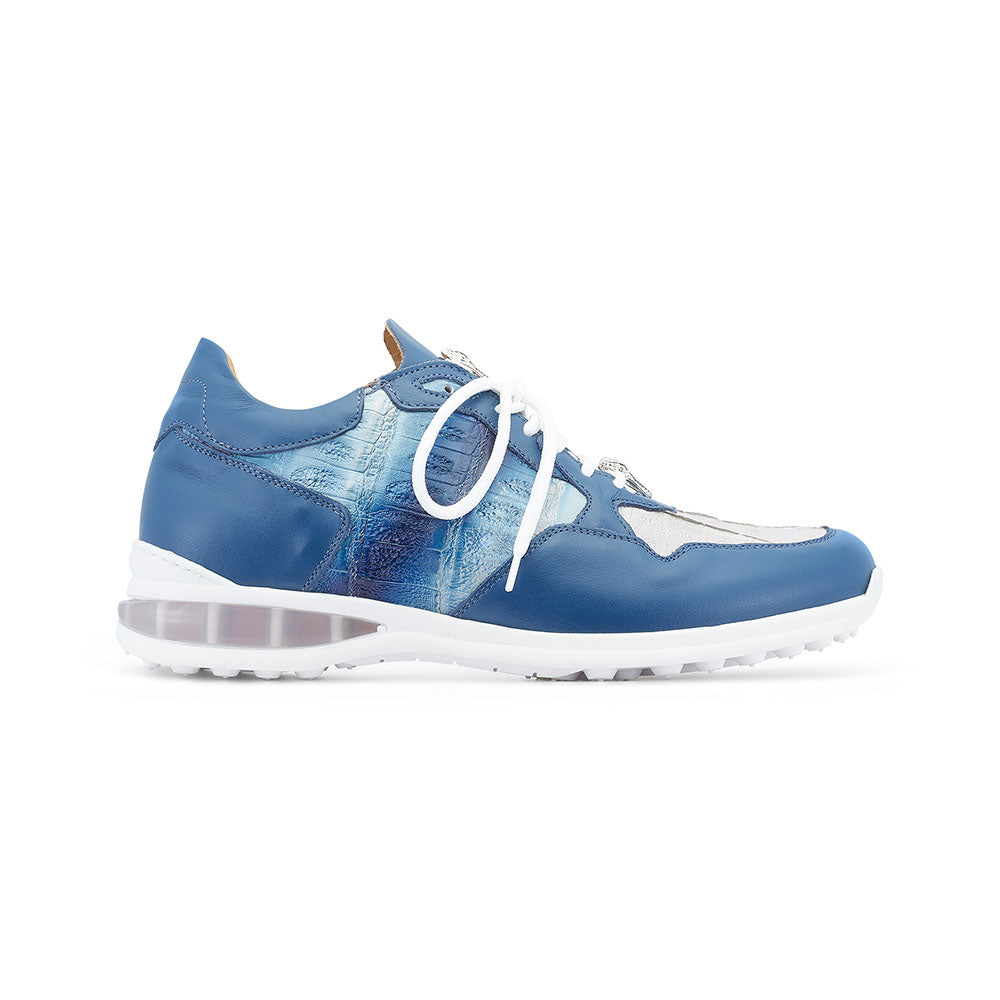 Mauri 8457 Runner Calfskin / Baby Croc Sneakers Caribbean Blue / Medium Grey