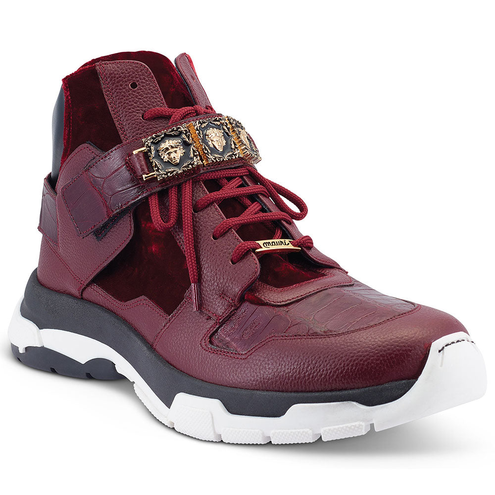 Mauri 8491 Calfskin / Baby Crocodile / Velvet Sneakers Ruby Red