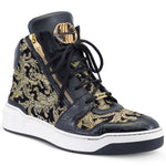 Mauri 8494 Alligator / Damask Fabric / Calfskin Sneakers Black / Gold