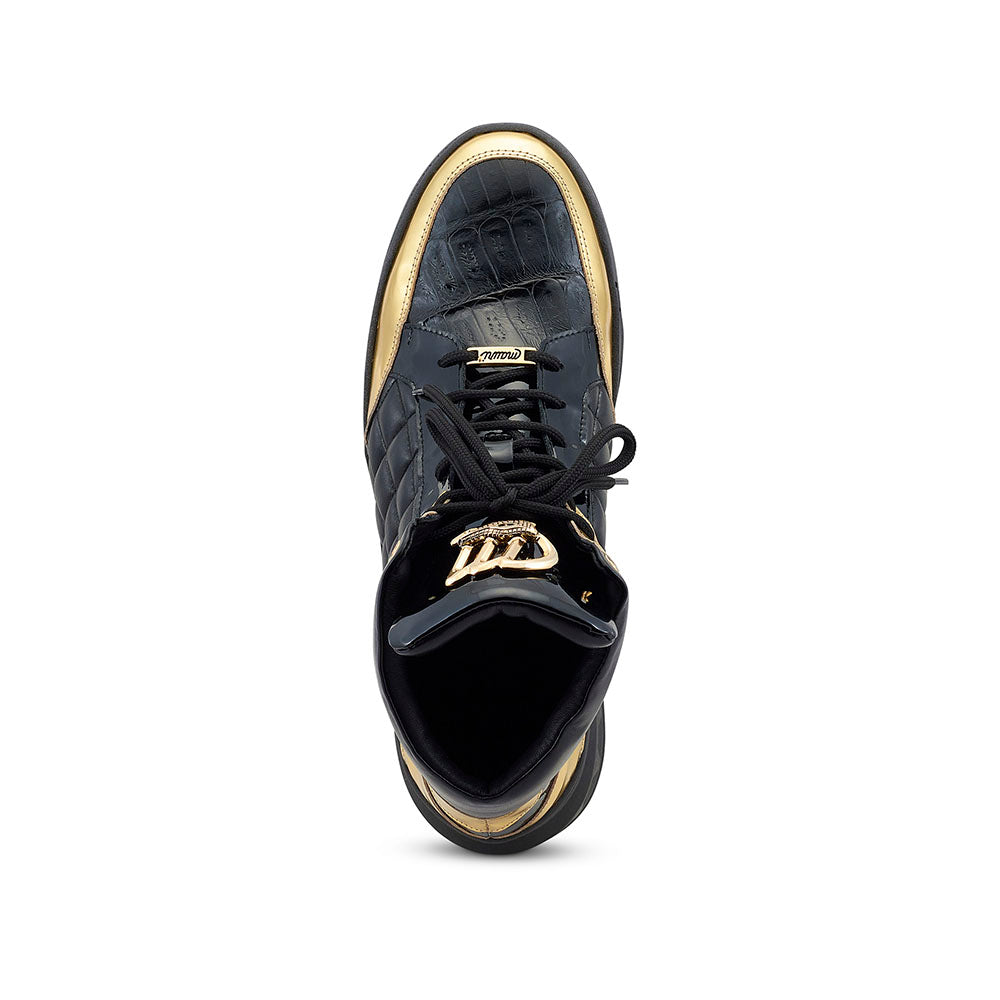 Mauri 8499 Patent / Calfskin / Baby Crocodile Sneakers Black / Gold
