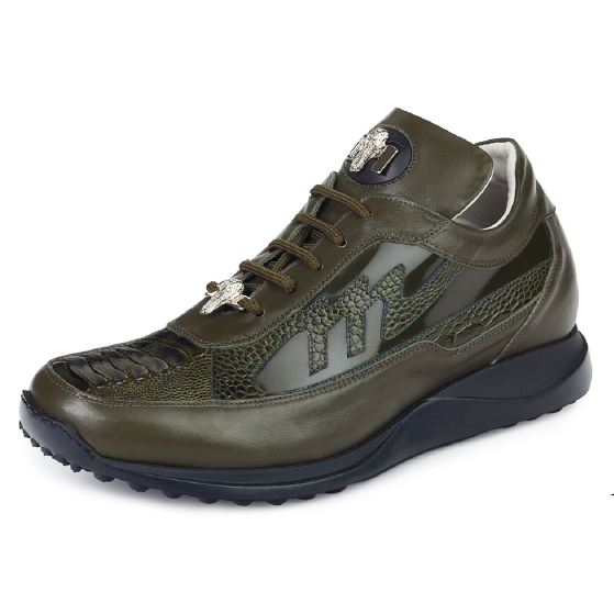 Mauri 8555 Nappa & Ostrich Leg Sneakers Olive