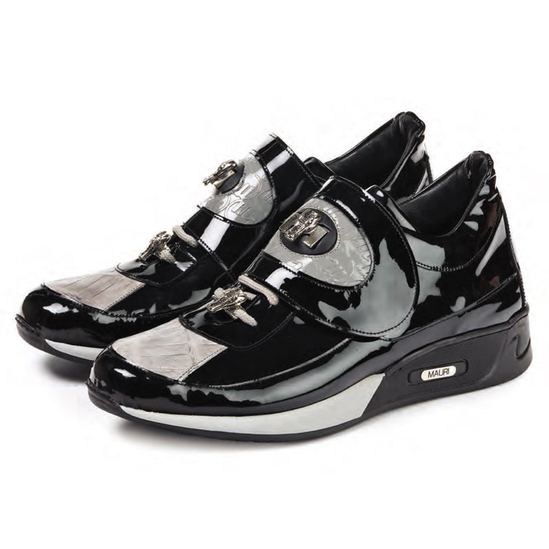Mauri 8575 Rouge Patent Leather Baby Croc Sneakers Light Grey / Black