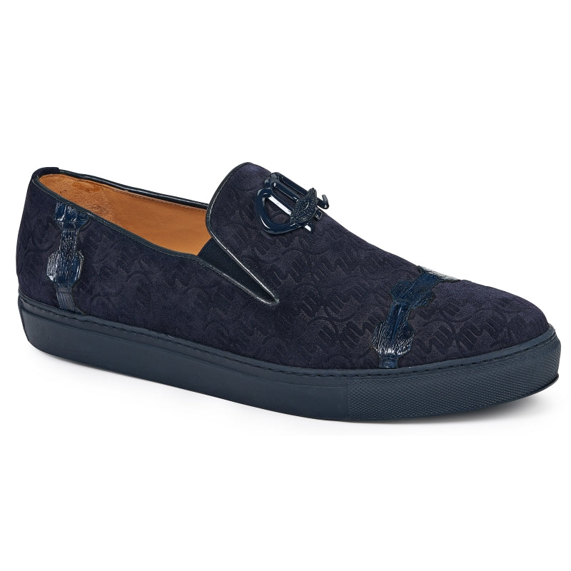 Mauri 8581 Embossed Suede & Crocodile Loafers Wonder Blue