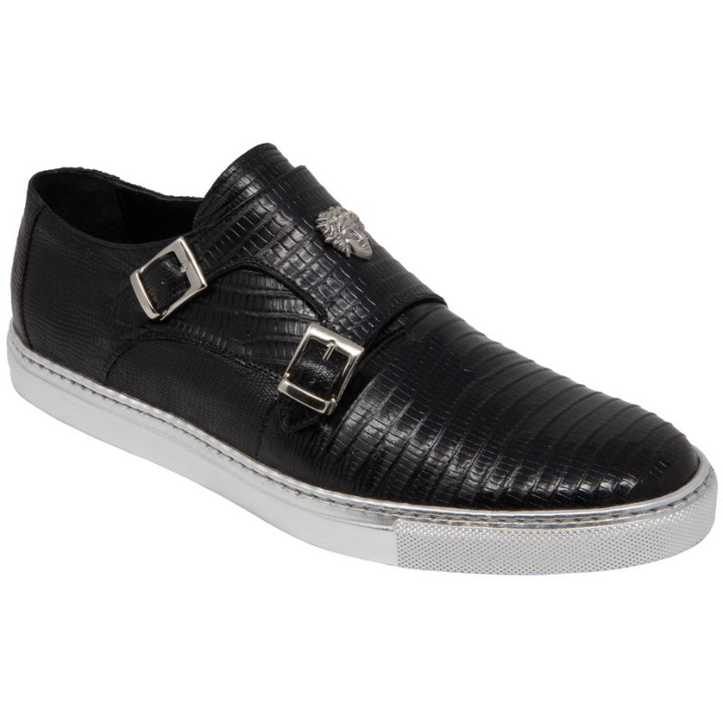 Mauri 8592 Trendsetter Lizard Double Monk Strap Sneakers Black