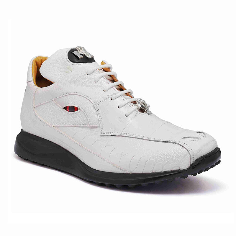 Mauri 8596 Baby Crocodile / Ostrich Leg Sneakers White