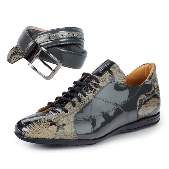 Mauri 8662 Studio Patent / Ostrich / Printed Python Sneakers Gray