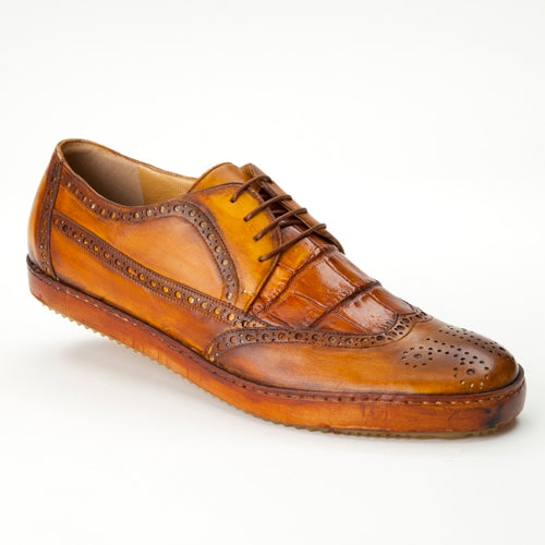 Mauri 8668 Brogue Alligator & Calfskin Wingtip Shoes Whiskey