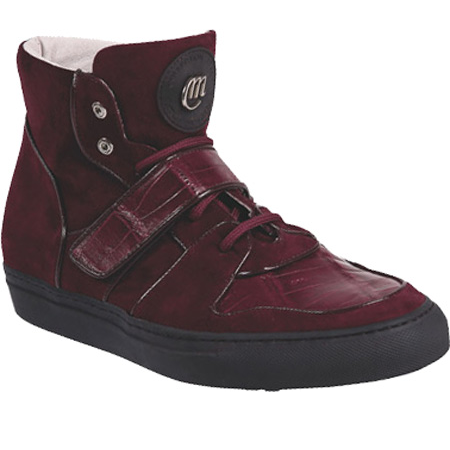 Mauri 8877 Croco & Suede High Top Sneakers Ruby Red