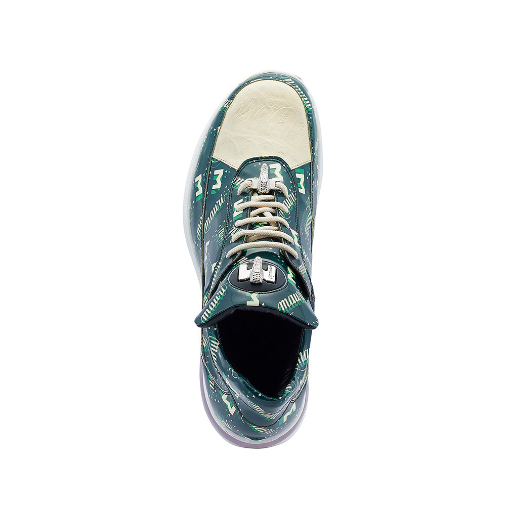 Mauri 8900/2 Tag Calfskin / Baby Crocodile Sneakers M Shade Print Green / Cream